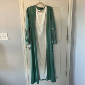 Teal and white abaya